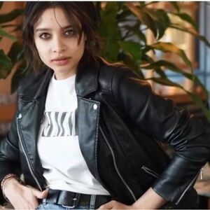 -Divided by H&M Black pleather Zippered Moto Jacket- XL As Is